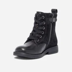 Bottine Noire Bi Matière Avec Décor Fleurs -Caprices Chaussures Boutique WWWERM 10123820085 2