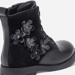 Bottine Noire Bi Matière Avec Décor Fleurs -Caprices Chaussures Boutique WWWERM 10123820085 5
