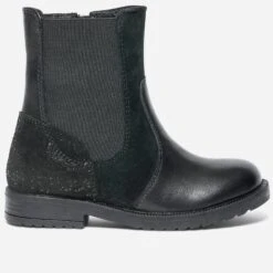 Boots Noir En Cuir Et Cuir Velours