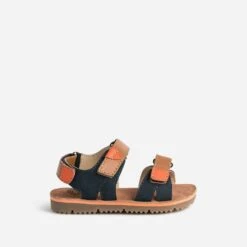 Sandale BUGGY Marine, Marron Et Orange En Cuir