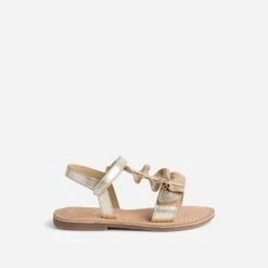 Sandale Dorée En Cuir Avec Volant