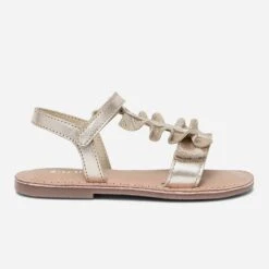 Sandale Dorée En Cuir à Plastron Volanté