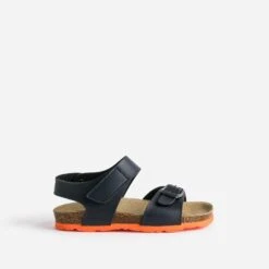 Sandale Anatomique BUGGY Marine Cuir Semelle Orange