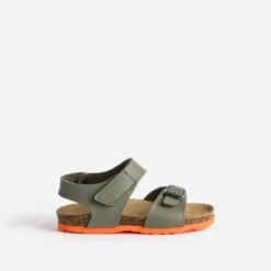 Sandale Anatomique BUGGY Kaki Cuir Semelle Orange