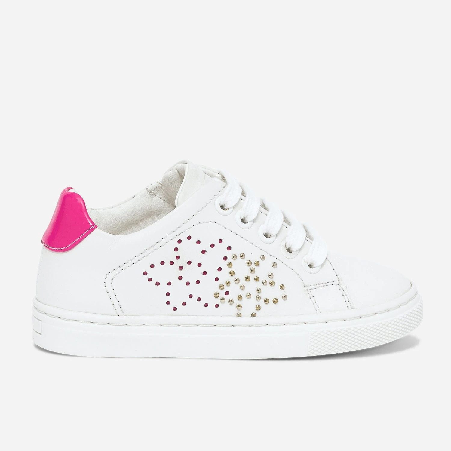 Tennis BUGGY Blanche En Cuir à Contrefort Rose Fluo Verni 3 Tennis BUGGY Blanche En Cuir à Contrefort Rose Fluo Verni