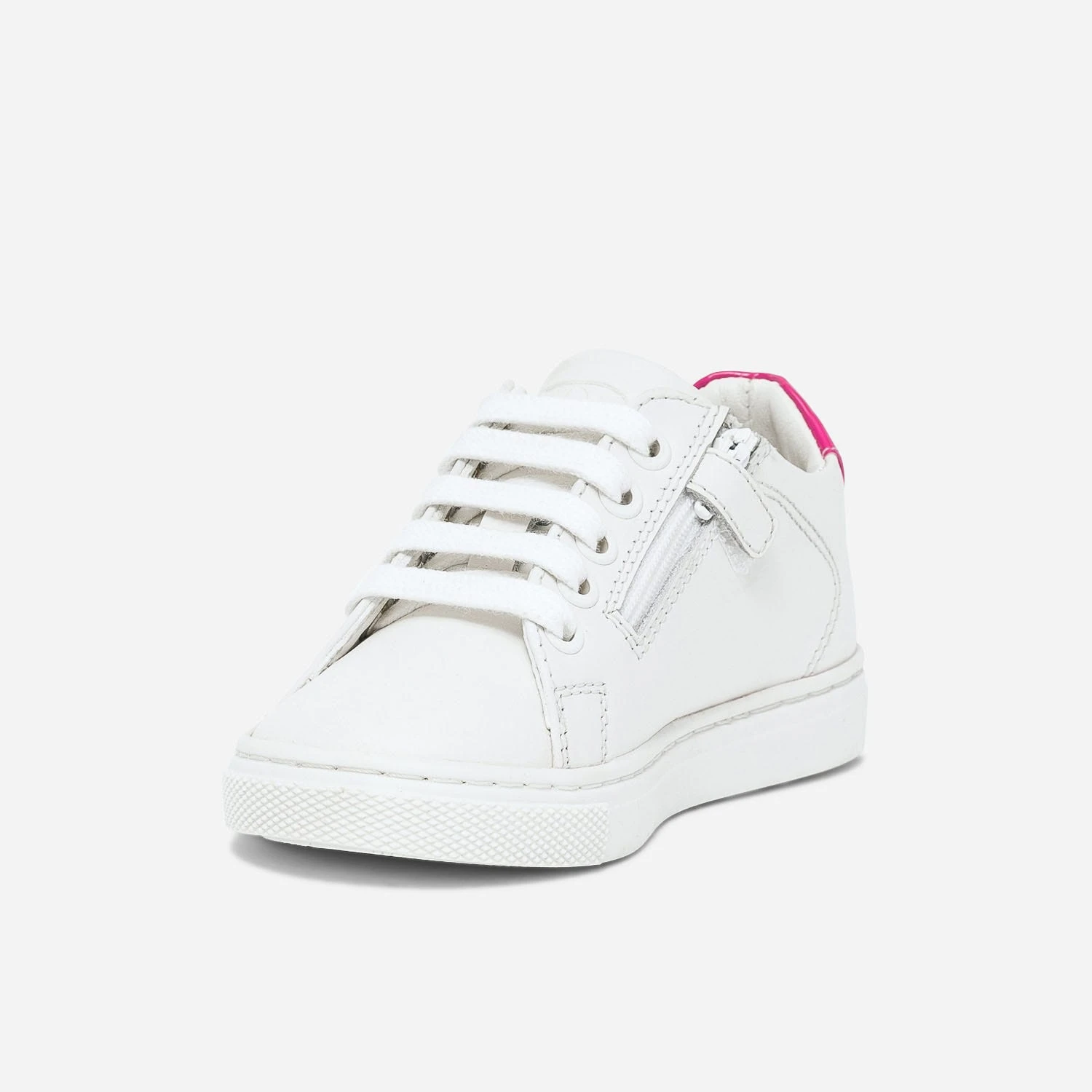 Tennis BUGGY Blanche En Cuir à Contrefort Rose Fluo Verni 5 Tennis BUGGY Blanche En Cuir à Contrefort Rose Fluo Verni – Image 3