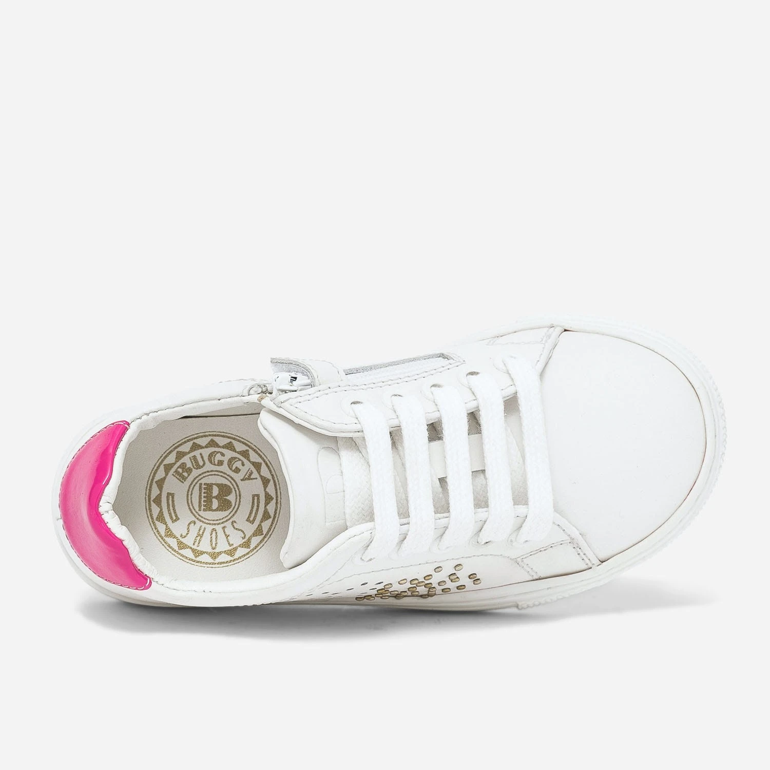 Tennis BUGGY Blanche En Cuir à Contrefort Rose Fluo Verni 7 Tennis BUGGY Blanche En Cuir à Contrefort Rose Fluo Verni – Image 5