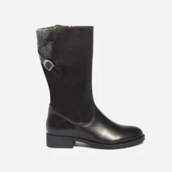 Botte Noire En Cuir Avec Bride Arrière