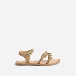 Sandale BUGGY Marron En Cuir Velours Avec Plumes