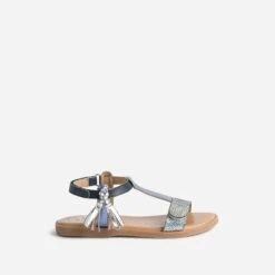 Sandale BUGGY Bleu Métallisé En Cuir