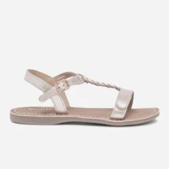 Sandale Cuivrée à Bride T Tressée Argent