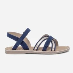 Sandale Bleu Marine Et Or En Cuir Velours