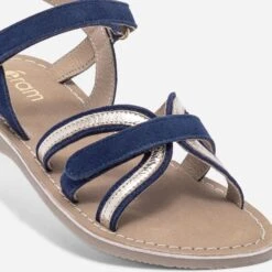 Sandale Bleu Marine Et Or En Cuir Velours -Caprices Chaussures Boutique WWWERM 10143830183 4