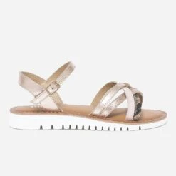 Sandale Rose Cuivré En Cuir Avec Semelle Crantée