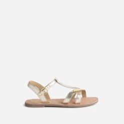 Sandale BUGGY Dorée En Cuir Avec Brides-feuilles
