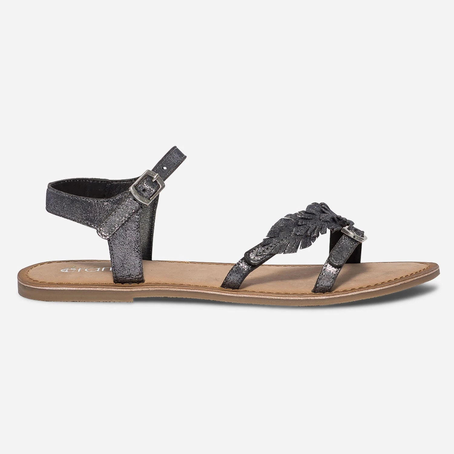 Sandale Noire En Cuir Métallisé Avec Feuilles 3 Sandale Noire En Cuir Métallisé Avec Feuilles