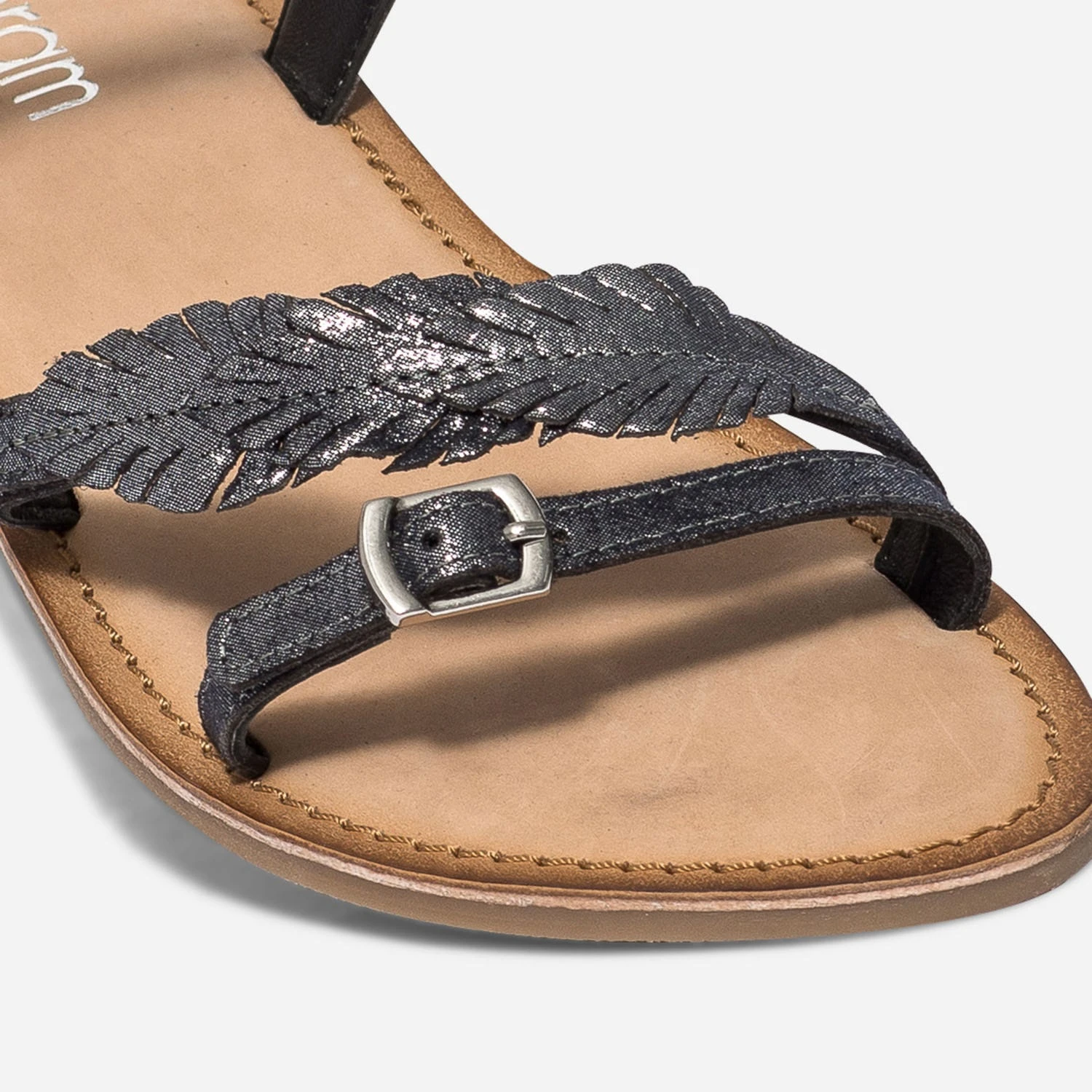 Sandale Noire En Cuir Métallisé Avec Feuilles 7 Sandale Noire En Cuir Métallisé Avec Feuilles – Image 5