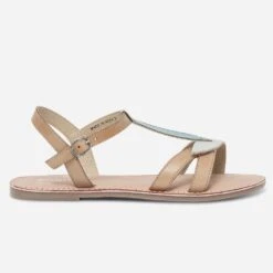 Sandale Camel En Cuir à Feuilles Pailletées