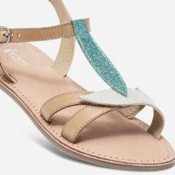 Sandale Camel En Cuir à Feuilles Pailletées -Caprices Chaussures Boutique WWWERM 10163830077 4