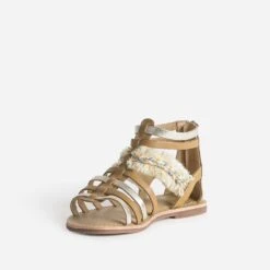 Sandale Spartiate Camel Et Doré En Cuir Avec Galon Frangé -Caprices Chaussures Boutique WWWERM 10163830080 2