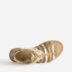 Sandale Spartiate Camel Et Doré En Cuir Avec Galon Frangé -Caprices Chaussures Boutique WWWERM 10163830080 4