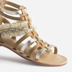Sandale Spartiate Camel Et Doré En Cuir Avec Galon Frangé -Caprices Chaussures Boutique WWWERM 10163830080 5