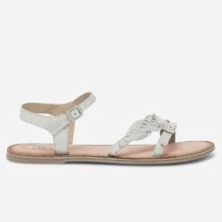 Sandale Argentée En Cuir Irisé Avec Feuilles