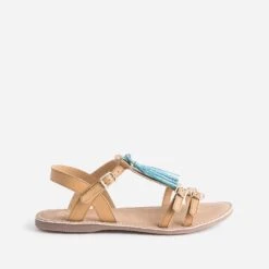 Sandale BUGGY Camel En Cuir Avec Pompons -Caprices Chaussures Boutique WWWERM 10163830089 2