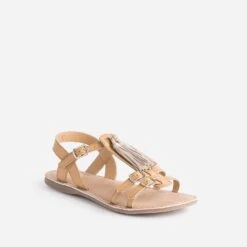 Sandale BUGGY Camel En Cuir Avec Pompons -Caprices Chaussures Boutique WWWERM 10163830089 3