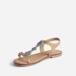 Sandale BUGGY Camel En Cuir Brodé Perles -Caprices Chaussures Boutique WWWERM 10163830091 2