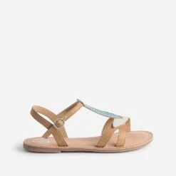 Sandale BUGGY Dorée En Cuir Avec Brides-feuilles