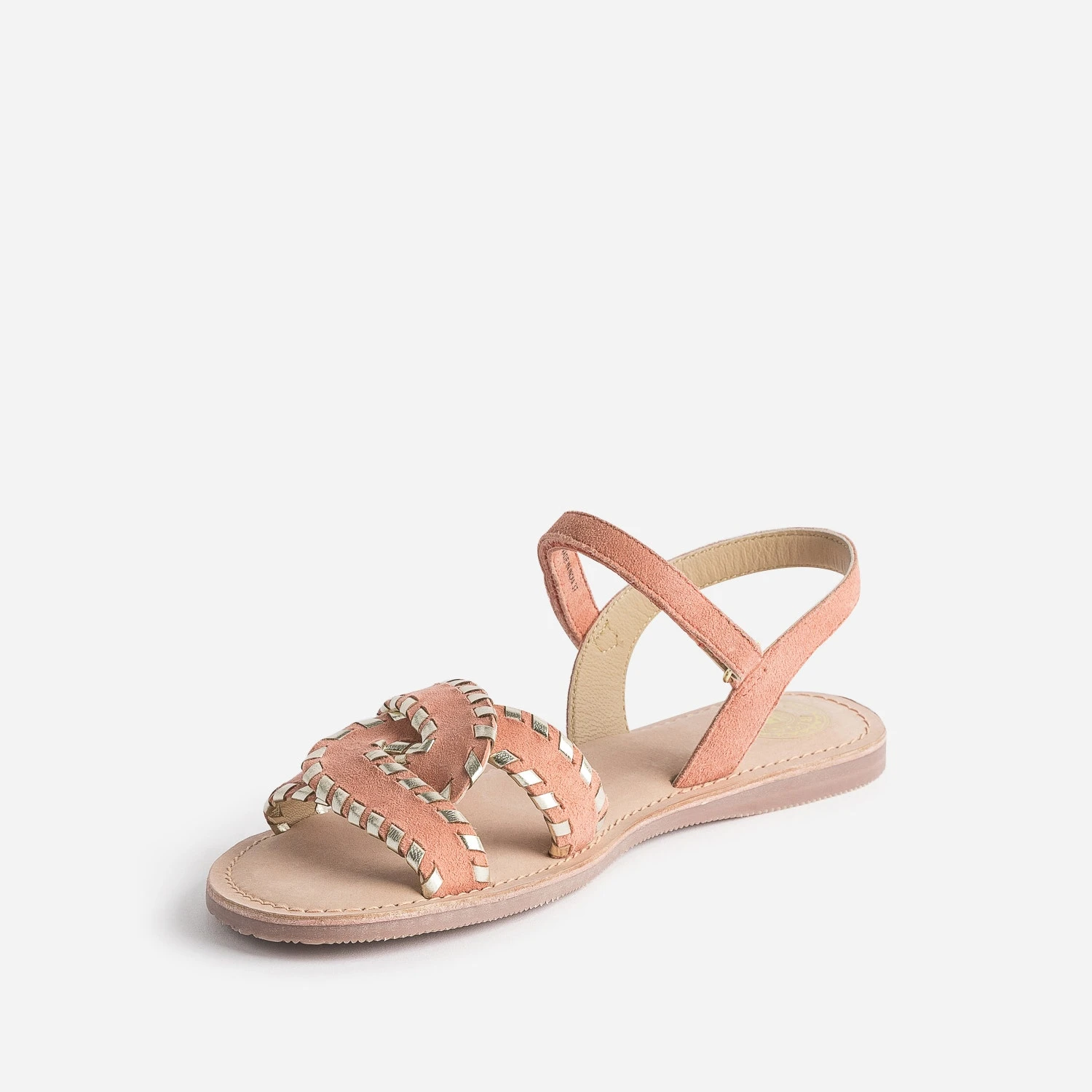 Sandale BUGGY Saumon Et Dorée En Cuir Velours 5 Sandale BUGGY Saumon Et Dorée En Cuir Velours – Image 3