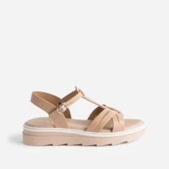 Sandale Compensée BUGGY Beige Rosé En Cuir