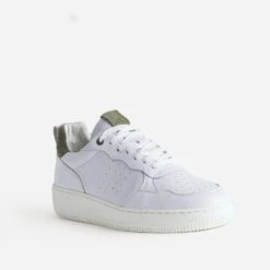 Tennis Blanche En Cuir Détails Kaki -Caprices Chaussures Boutique WWWERM 10271390651 1