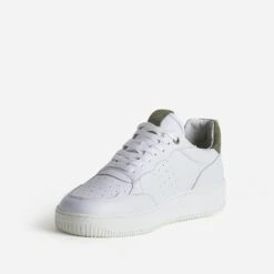 Tennis Blanche En Cuir Détails Kaki -Caprices Chaussures Boutique WWWERM 10271390651 2