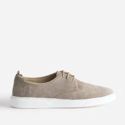 Derby Confort Taupe En Cuir Velours