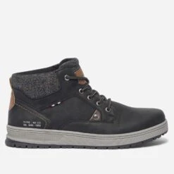 Boots à Lacet Noir Avec Col Textile