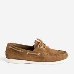 Chaussure Bateau Marron En Cuir Velours