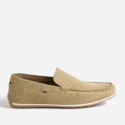 Mocassin Beige En Cuir Velours