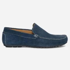 Mocassin Bleu En Cuir Velours