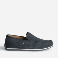 Mocassin Marine En Cuir Velours
