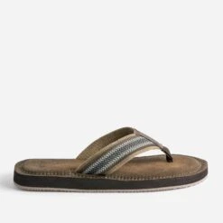 Tong Marron Avec Brides Textile Brodées