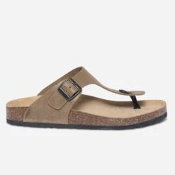 Mule-tong Anatomique Taupe En Cuir
