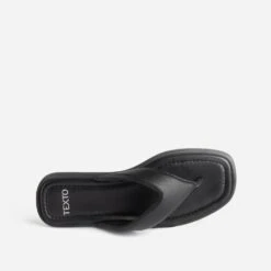 Tong TEXTO Noire En Cuir à Bride Matelassée -Caprices Chaussures Boutique WWWERM 10382780018 4