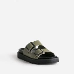 Mule TEXTO Kaki En Cuir à Semelle épaisse -Caprices Chaussures Boutique WWWERM 10382780021 1