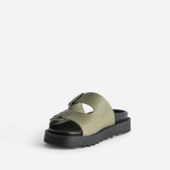 Mule TEXTO Kaki En Cuir à Semelle épaisse -Caprices Chaussures Boutique WWWERM 10382780021 2