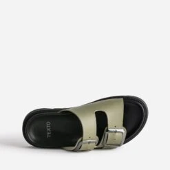 Mule TEXTO Kaki En Cuir à Semelle épaisse -Caprices Chaussures Boutique WWWERM 10382780021 4