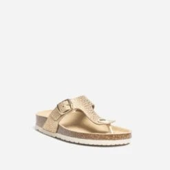 Tong Anatomique Beige En Cuir Velours Détails Dorés -Caprices Chaussures Boutique WWWERM 10382780029 1