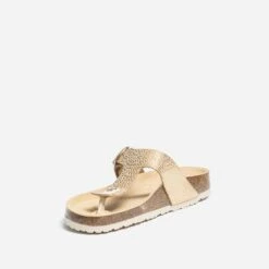 Tong Anatomique Beige En Cuir Velours Détails Dorés -Caprices Chaussures Boutique WWWERM 10382780029 2