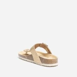 Tong Anatomique Beige En Cuir Velours Détails Dorés -Caprices Chaussures Boutique WWWERM 10382780029 3